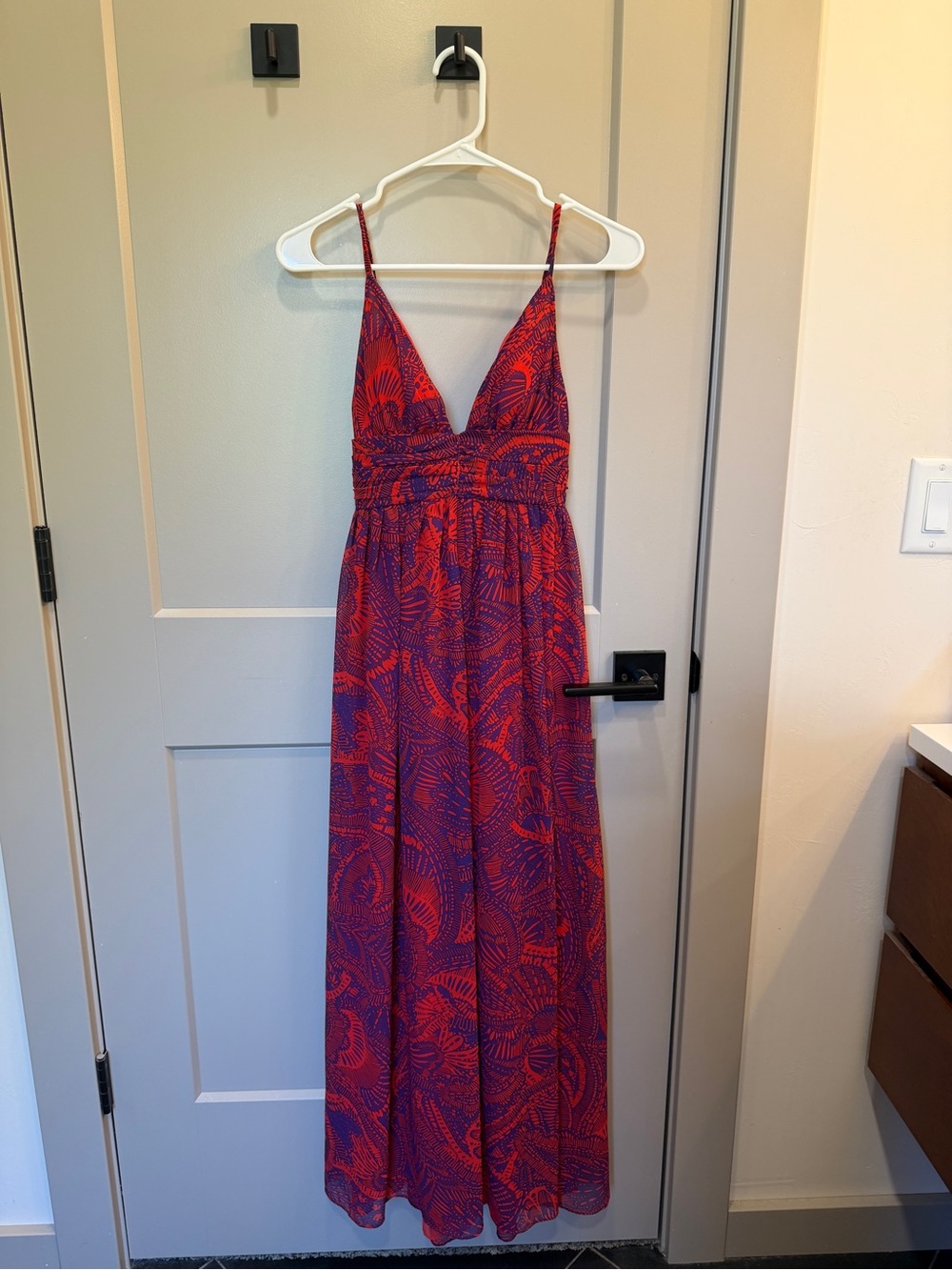 Moda International Red & Purple Printed Spaghetti-Strap Maxi Dress